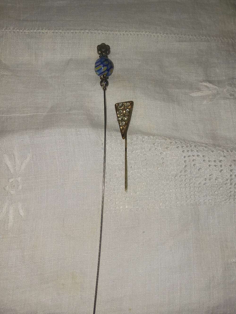 Vintage Blue Glass and Gold Tone Hat Pin Set - Women Accessories